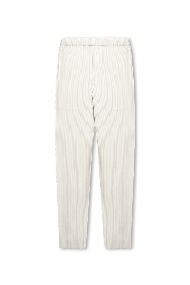 ISSEY MIYAKE 17SS ワイドクロップドパンツ-White/1 ISSEY MIYAKE - 2017S/S issey miyake グリーンストライプ 白